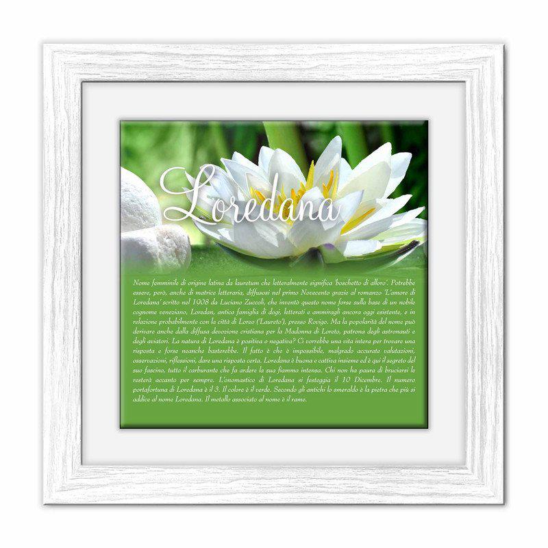 Quadro mattonella Ceramica Modern White 29x29 cm con significato del nome Loredana del brand Lupia, categoria: Idee regalo e bomboniere > Oggettistica > Quadri Ceramica Modern White con significato Nomi, disponibile su Vorreishop.