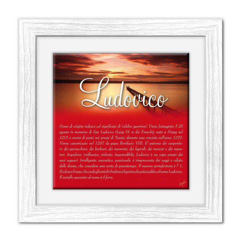 Quadro mattonella Ceramica Modern White 29x29 cm con significato del nome Ludovico del brand Lupia, categoria: Idee regalo e bomboniere > Oggettistica > Quadri Ceramica Modern White con significato Nomi, disponibile su Vorreishop.