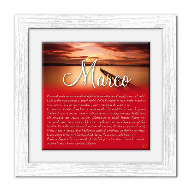 Quadro mattonella Ceramica Modern White 29x29 cm con significato del nome Marco del brand Lupia, categoria: Idee regalo e bomboniere > Oggettistica > Quadri Ceramica Modern White con significato Nomi, disponibile su Vorreishop.