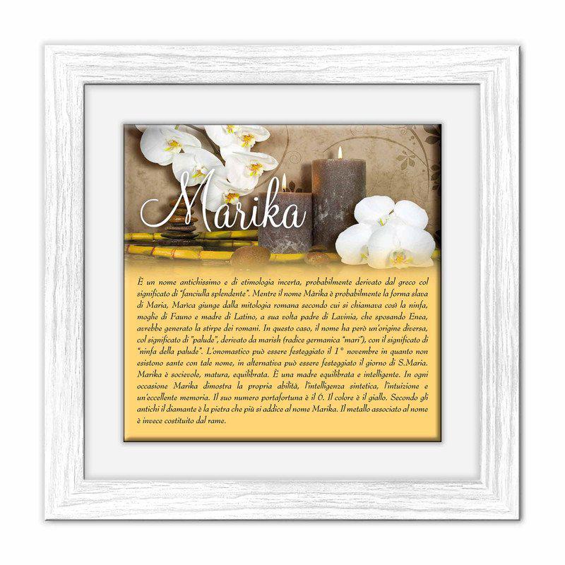 Quadro mattonella Ceramica Modern White 29x29 cm con significato del nome Marika del brand Lupia, categoria: Idee regalo e bomboniere > Oggettistica > Quadri Ceramica Modern White con significato Nomi, disponibile su Vorreishop.