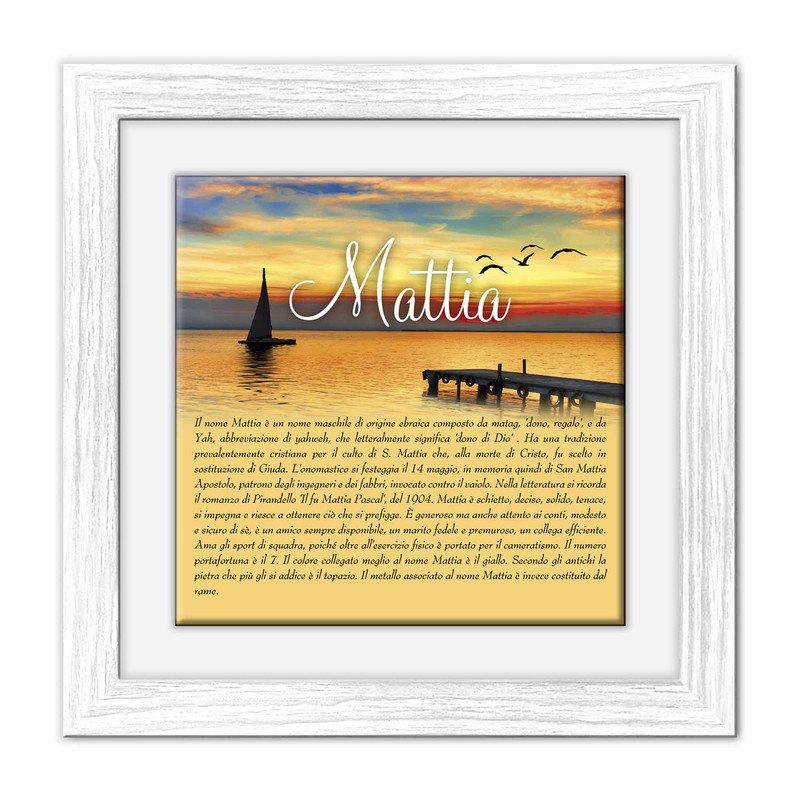 Quadro mattonella Ceramica Modern White 29x29 cm con significato del nome Mattia del brand Lupia, categoria: Idee regalo e bomboniere > Oggettistica > Quadri Ceramica Modern White con significato Nomi, disponibile su Vorreishop.