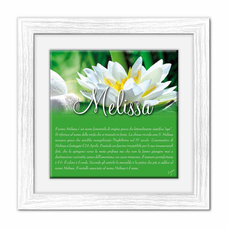 Quadro mattonella Ceramica Modern White 29x29 cm con significato del nome Melissa del brand Lupia, categoria: Idee regalo e bomboniere > Oggettistica > Quadri Ceramica Modern White con significato Nomi, disponibile su Vorreishop.