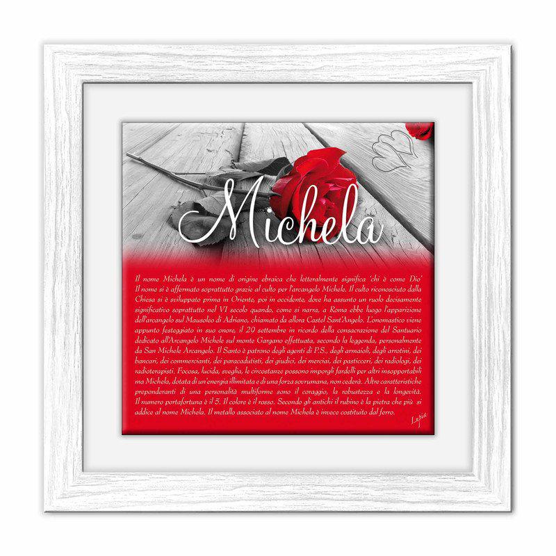 Quadro mattonella Ceramica Modern White 29x29 cm con significato del nome Michela del brand Lupia, categoria: Idee regalo e bomboniere > Oggettistica > Quadri Ceramica Modern White con significato Nomi, disponibile su Vorreishop.