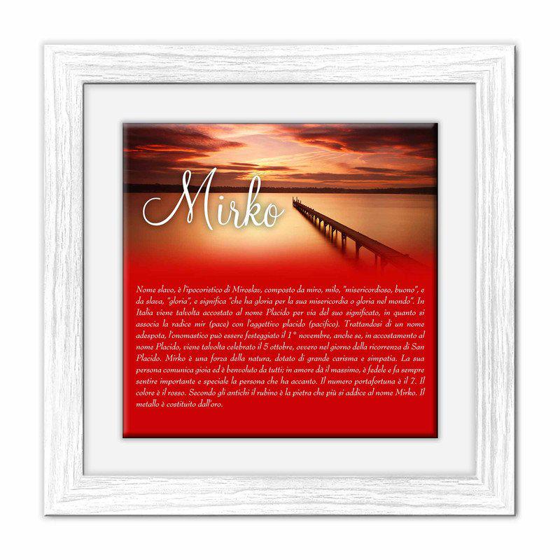 Quadro mattonella Ceramica Modern White 29x29 cm con significato del nome Mirko del brand Lupia, categoria: Idee regalo e bomboniere > Oggettistica > Quadri Ceramica Modern White con significato Nomi, disponibile su Vorreishop.