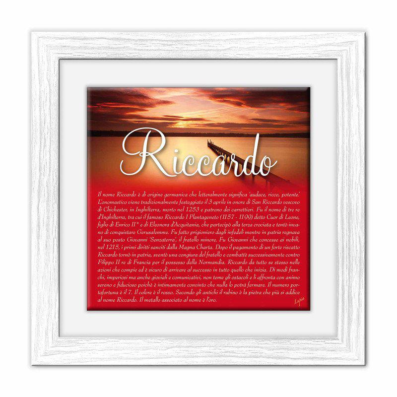 Quadro mattonella Ceramica Modern White 29x29 cm con significato del nome Riccardo del brand Lupia, categoria: Idee regalo e bomboniere > Oggettistica > Quadri Ceramica Modern White con significato Nomi, disponibile su Vorreishop.