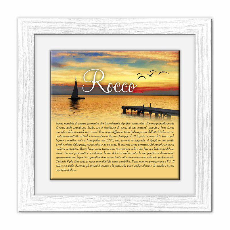 Quadro mattonella Ceramica Modern White 29x29 cm con significato del nome Rocco del brand Lupia, categoria: Idee regalo e bomboniere > Oggettistica > Quadri Ceramica Modern White con significato Nomi, disponibile su Vorreishop.