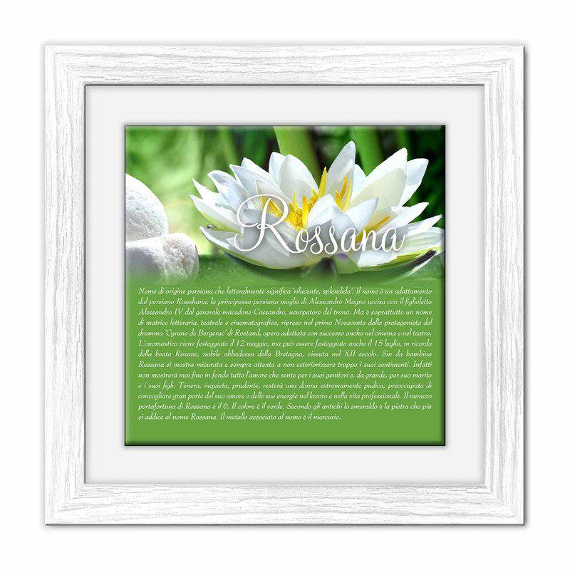 Quadro mattonella Ceramica Modern White 29x29 cm con significato del nome Rossana del brand Lupia, categoria: Idee regalo e bomboniere > Oggettistica > Quadri Ceramica Modern White con significato Nomi, disponibile su Vorreishop.