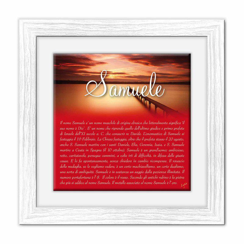 Quadro mattonella Ceramica Modern White 29x29 cm con significato del nome Samuele del brand Lupia, categoria: Idee regalo e bomboniere > Oggettistica > Quadri Ceramica Modern White con significato Nomi, disponibile su Vorreishop.