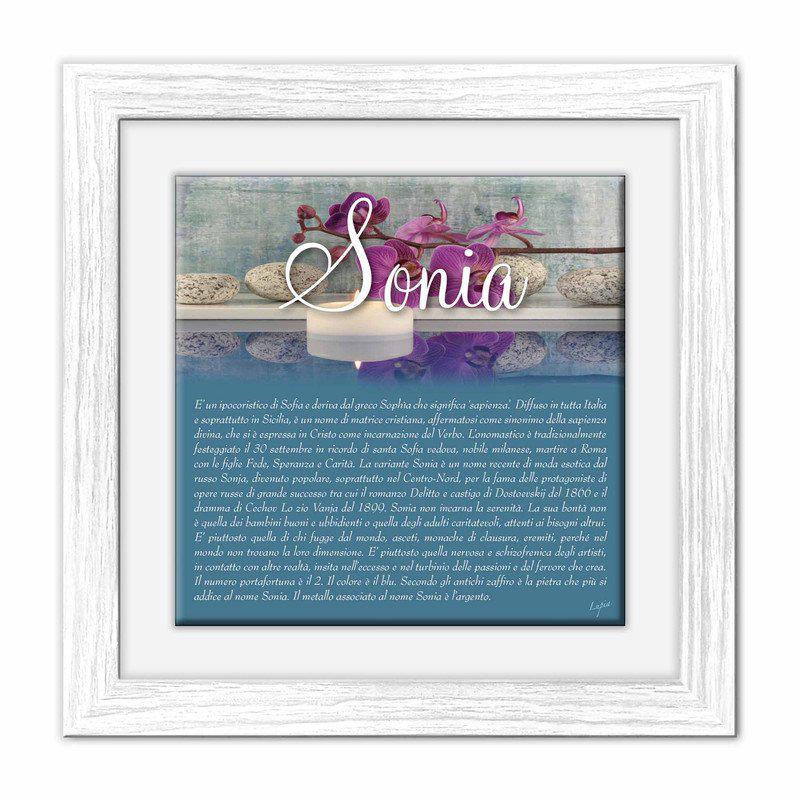 Quadro mattonella Ceramica Modern White 29x29 cm con significato del nome Sonia del brand Lupia, categoria: Idee regalo e bomboniere > Oggettistica > Quadri Ceramica Modern White con significato Nomi, disponibile su Vorreishop.