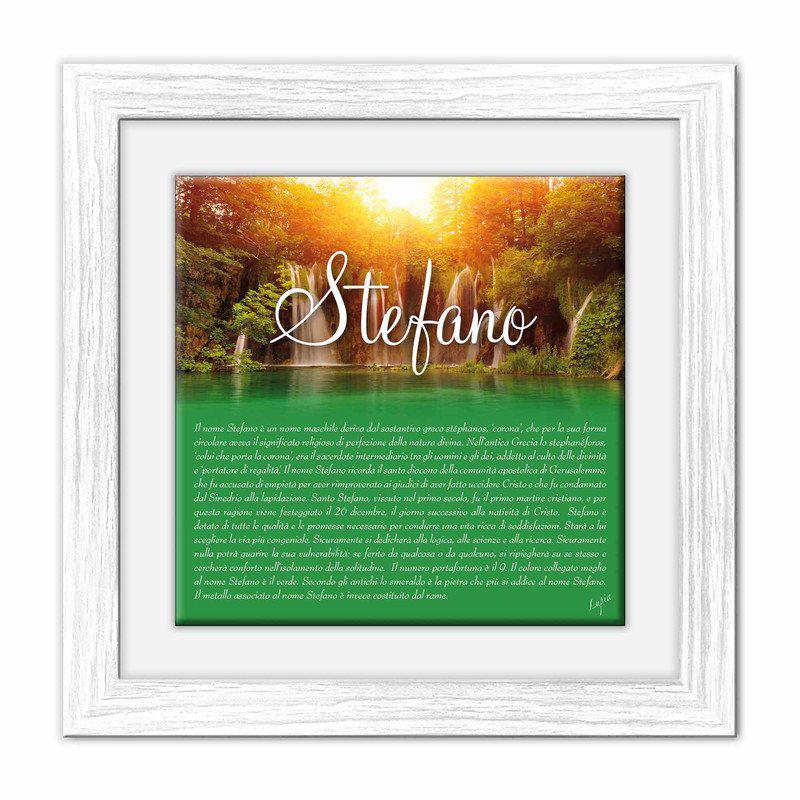 Quadro mattonella Ceramica Modern White 29x29 cm con significato del nome Stefano del brand Lupia, categoria: Idee regalo e bomboniere > Oggettistica > Quadri Ceramica Modern White con significato Nomi, disponibile su Vorreishop.