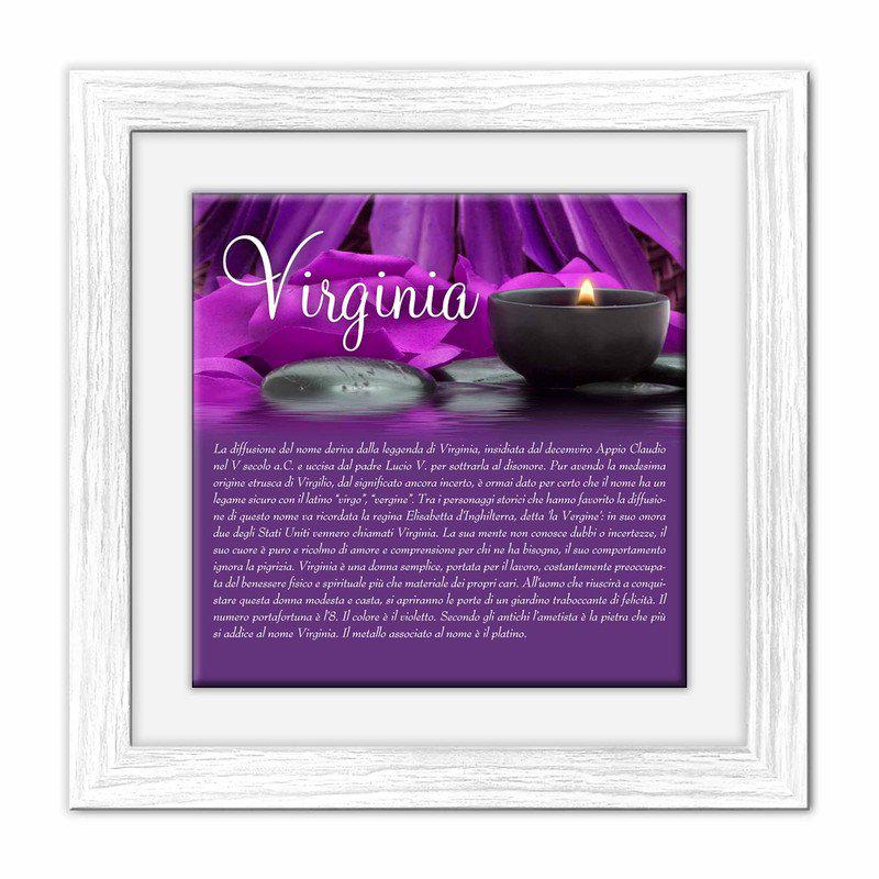 Quadro mattonella Ceramica Modern White 29x29 cm con significato del nome Virginia del brand Lupia, categoria: Idee regalo e bomboniere > Oggettistica > Quadri Ceramica Modern White con significato Nomi, disponibile su Vorreishop.