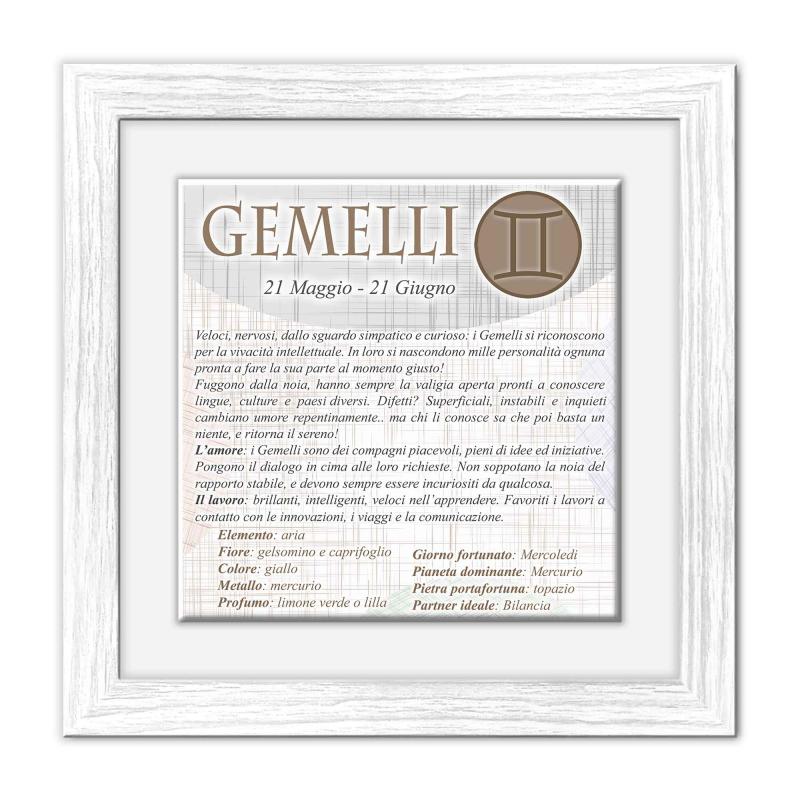 Quadro mattonella Ceramica Modern White 29x29 cm con segno zodiacale GEMELLI del brand Lupia, categoria: Idee regalo e bomboniere > Oggettistica > Quadri Ceramica Modern White con Segno Zodiacale, disponibile su Vorreishop.