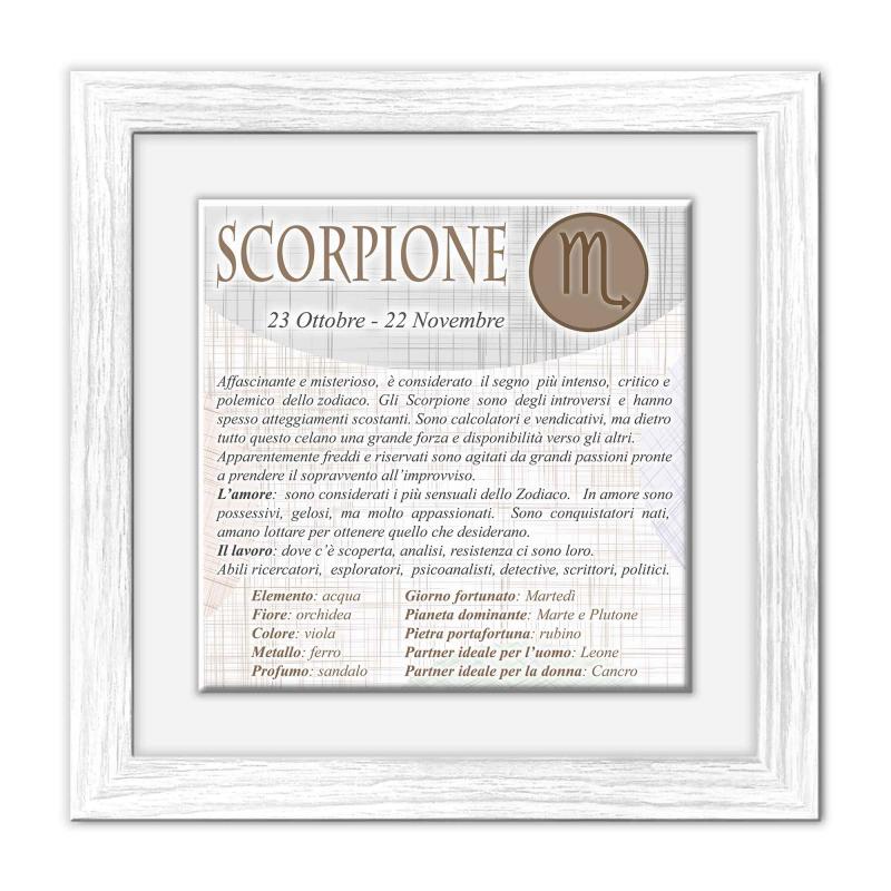 Quadro mattonella Ceramica Modern White 29x29 cm con segno zodiacale SCORPIONE del brand Lupia, categoria: Idee regalo e bomboniere > Oggettistica > Quadri Ceramica Modern White con Segno Zodiacale, disponibile su Vorreishop.
