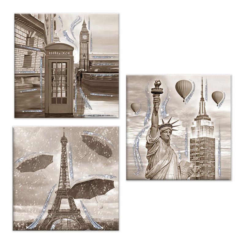 Set 3 pezzi Quadri su tela tema citta' Canvas Day Brillant con glitter 38x38 cm CITY SHABBY del brand Lupia, categoria: Arredo e decorazioni > Quadri e Tele > Quadri su tela.