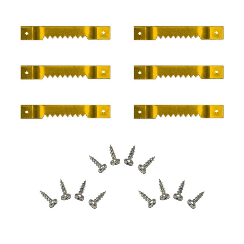 Kit 6 pezzi Attaccaglia a ponticello dentata con viti Ganci per cornici, quadri e specchiere del brand Lupia, categoria: Bricolage e fai da te > Belle arti > Ganci per quadri e specchi.