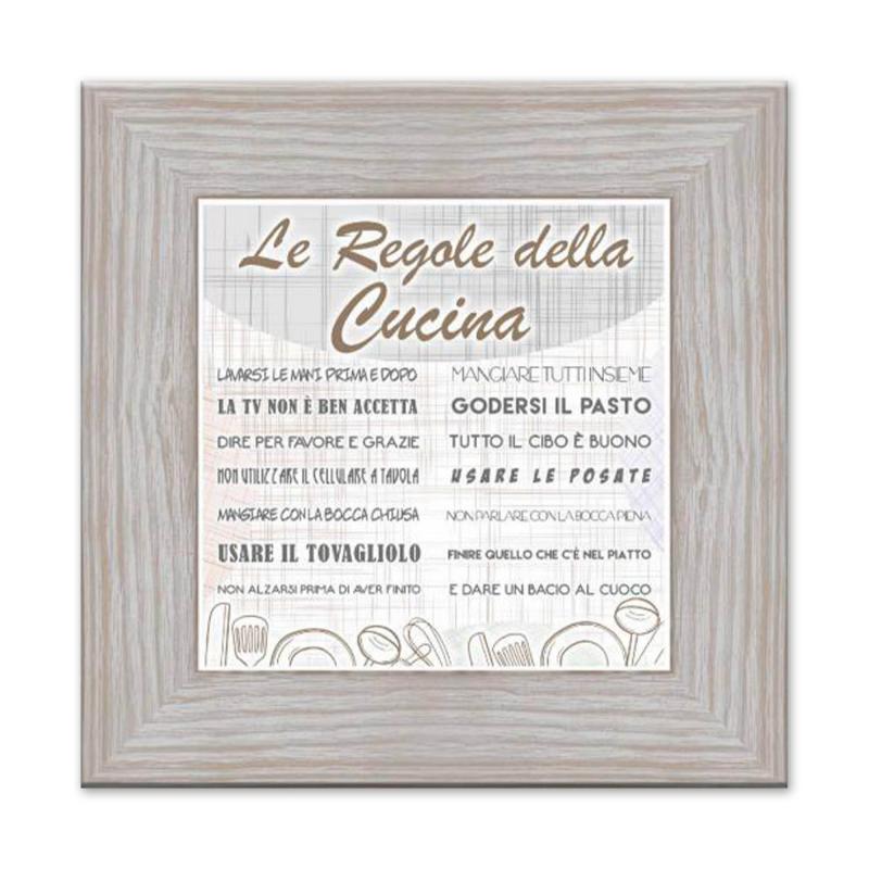Quadro Moderno con mattonella Ceramica stampata, cornice shabby Boston 30x30 cm LE REGOLE DELLA CUCINA - cornice Boston Beige del brand Lupia, categoria: Arredo e decorazioni > Quadri e Tele > Quadri su ceramica, disponibile su Vorreishop.