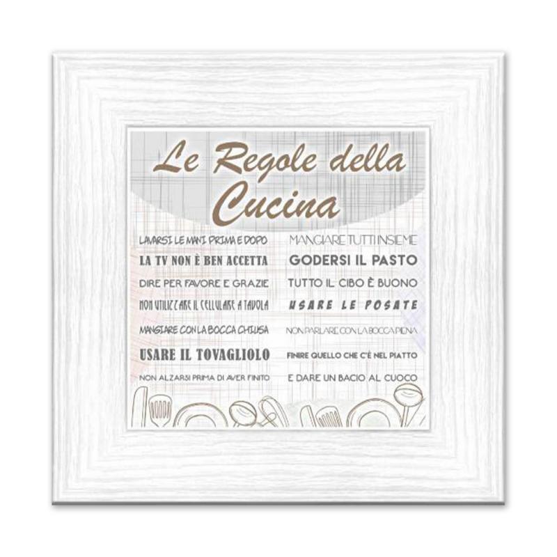 Quadro Moderno con mattonella Ceramica stampata, cornice shabby Boston 30x30 cm LE REGOLE DELLA CUCINA - cornice Boston White del brand Lupia, categoria: Arredo e decorazioni > Quadri e Tele > Quadri su ceramica, disponibile su Vorreishop.