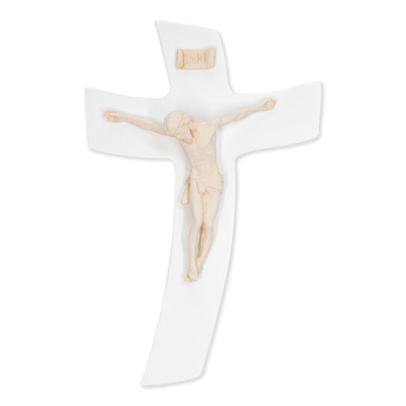 Crocefisso parete Moderno Legno Croce stilizzata BIANCA opaca con corpo scultoreo AVORIO con scatola - 18x28 cm del brand ARTES Creazioni d'Arte, categoria: Arredo e decorazioni > Decorazioni da parete > Croci e Crocefissi, disponibile su Vorreishop.