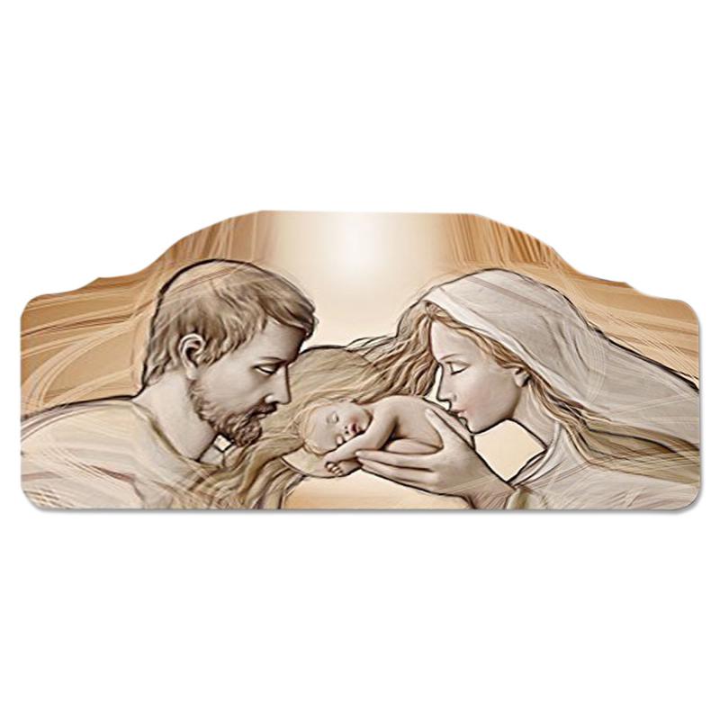 Quadro moderno Capezzale sacra famiglia 42x92 cm HOLY KISS BROWN su tavola lavorata del brand Lupia, categoria: Arredo e decorazioni > Decorazioni da parete > Capezzali, disponibile su Vorreishop.