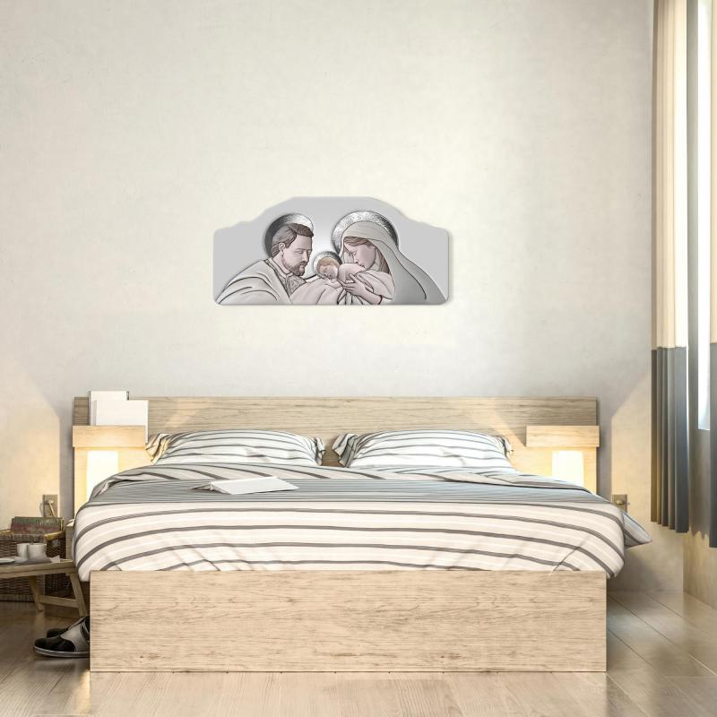 Quadro moderno Capezzale Sacra Famiglia 42x92 cm THE KISS CERAMIC GREY su tavola lavorata del brand Lupia, categoria: Arredo e decorazioni > Decorazioni da parete > Capezzali.