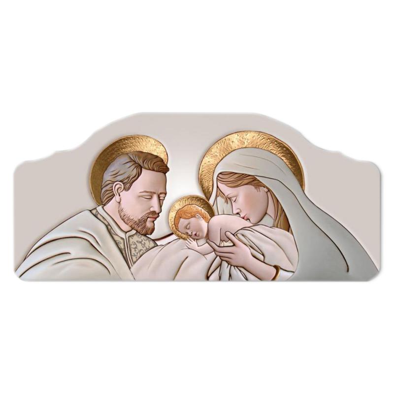 Quadro moderno Capezzale sacra famiglia 42x92 cm THE KISS CERAMIC su tavola lavorata del brand Lupia, categoria: Arredo e decorazioni > Decorazioni da parete > Capezzali, disponibile su Vorreishop.