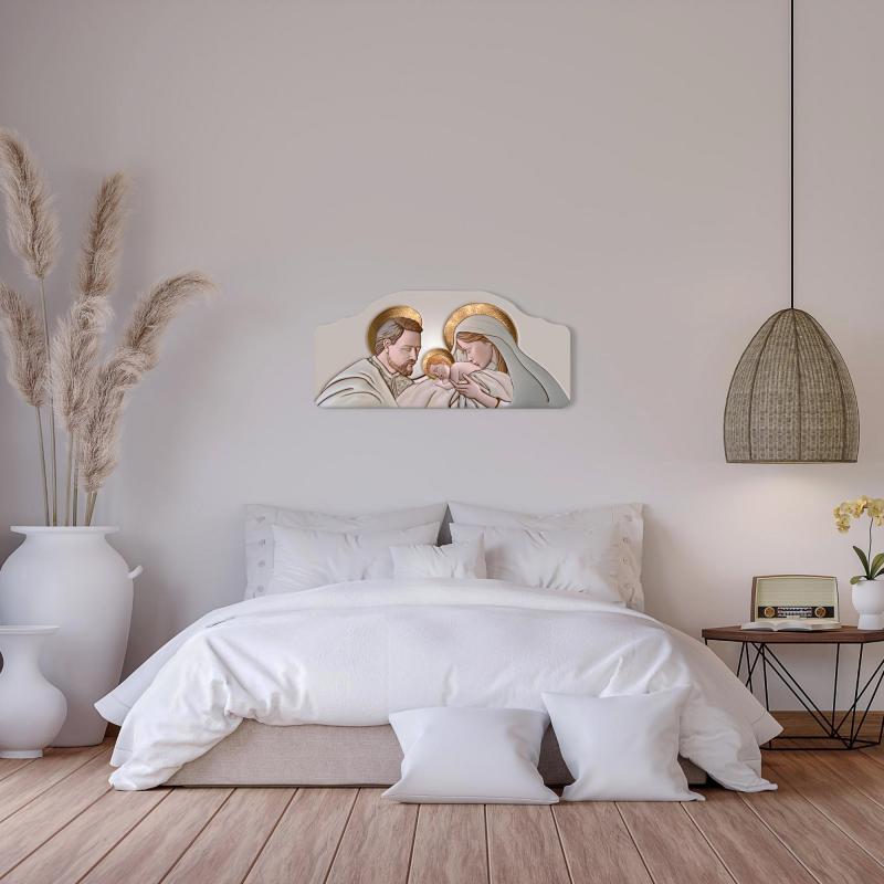 Quadro moderno Capezzale sacra famiglia 42x92 cm THE KISS CERAMIC su tavola lavorata del brand Lupia, categoria: Arredo e decorazioni > Decorazioni da parete > Capezzali.