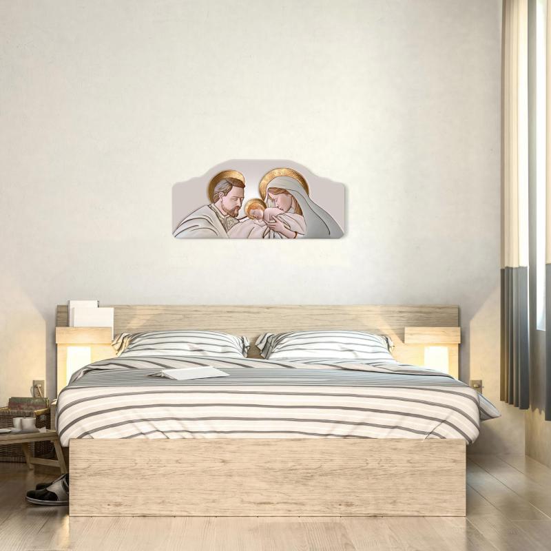 Quadro moderno Capezzale sacra famiglia 42x92 cm THE KISS CERAMIC su tavola lavorata del brand Lupia, categoria: Arredo e decorazioni > Decorazioni da parete > Capezzali.
