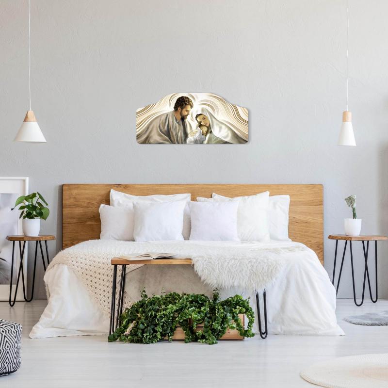 Quadro moderno Capezzale sacra famiglia 42x92 cm NATIVITY BROWN su tavola lavorata del brand Lupia, categoria: Arredo e decorazioni > Decorazioni da parete > Capezzali.