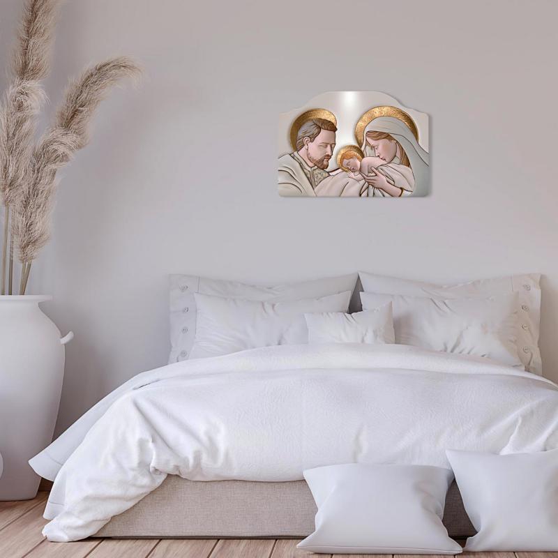 Quadro moderno Capezzale sacra famiglia 46x65 cm THE KISS CERAMIC su tavola lavorata del brand Lupia, categoria: Arredo e decorazioni > Decorazioni da parete > Capezzali.