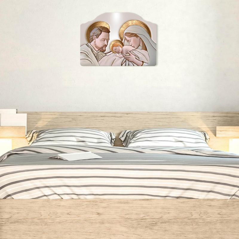 Quadro moderno Capezzale sacra famiglia 46x65 cm THE KISS CERAMIC su tavola lavorata del brand Lupia, categoria: Arredo e decorazioni > Decorazioni da parete > Capezzali.