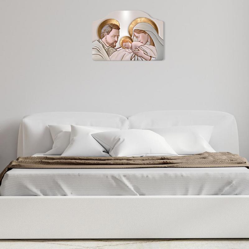 Quadro moderno Capezzale sacra famiglia 46x65 cm THE KISS CERAMIC su tavola lavorata del brand Lupia, categoria: Arredo e decorazioni > Decorazioni da parete > Capezzali.