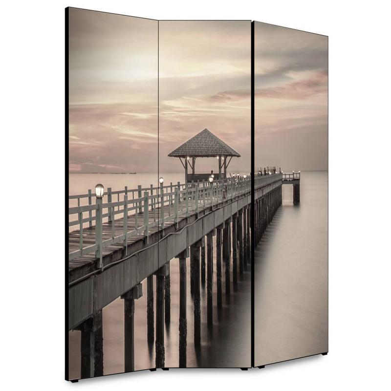 Separe' per interni, Divisorio 135,6 x H 176 x P 3,1 cm MOLO AL TRAMONTO paravento 3 Ante in legno con Tele stampate fronte retro Soggetto unico del brand Lupia, categoria: Complementi d'arredo > Paraventi e separÃ¨ > Paraventi decorativi bifacciali, disponibile su Vorreishop.