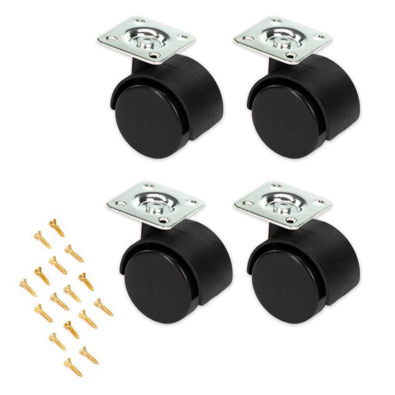 Set di 4 Ruote per mobili Ã˜ 4 cm Nere piroettanti, Rotelle con piastra di montaggio e viti incluse del brand Lupia, categoria: Bricolage e fai da te > Fai da te > Ferramenta, disponibile su Vorreishop.