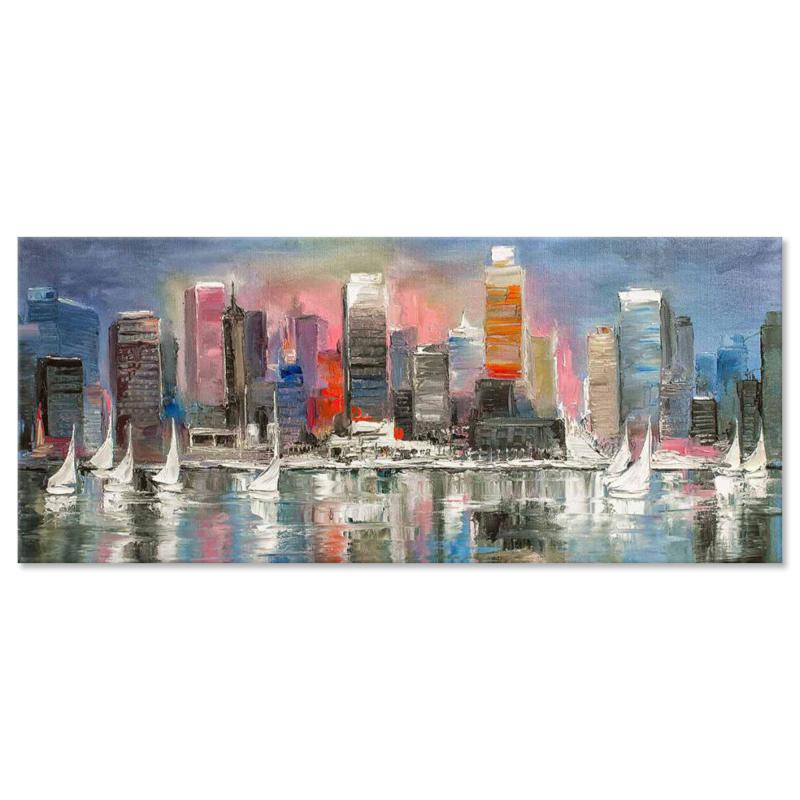 Quadro Moderno con stampa su tela materica a rilievo Grattacieli e barche a vela PICTURES SKYSCRAPERS AND SAILS 52x122 cm del brand Lupia, categoria: Arredo e decorazioni > Quadri e Tele > Quadri su tela, disponibile su Vorreishop.
