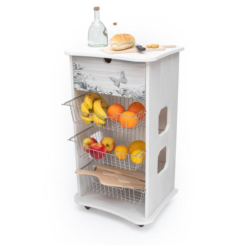 Carrello cucina salvaspazio legno Portafrutta multiuso misure 47x39 Altezza 85 cm White Butterfly del brand Lupia, categoria: Tavola e cucina > Carrelli e Cesti > Carrelli portafrutta multiuso.