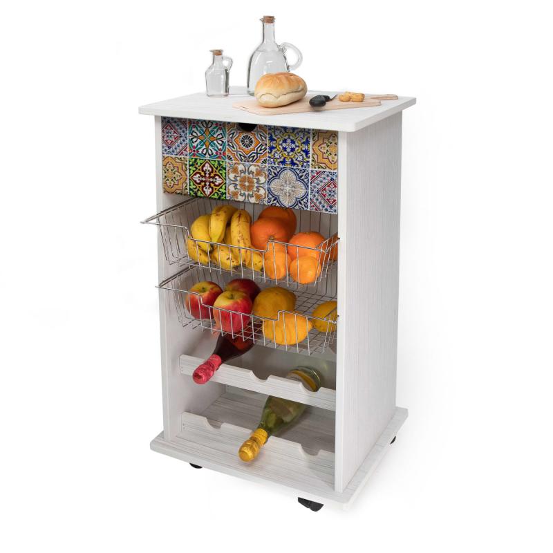 Carrello cucina salvaspazio legno NEW Portafrutta multiuso misure 47x39 Altezza 85 cm WHITE TILES del brand Lupia, categoria: Tavola e cucina > Carrelli e Cesti > Carrelli portafrutta multiuso.
