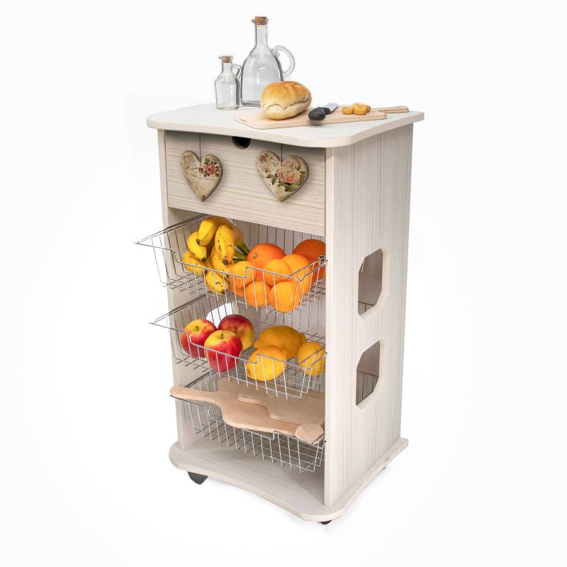 Carrello cucina salvaspazio legno Portafrutta multiuso misure 47x39 Altezza 85 cm Shabby Rose Heart del brand Lupia, categoria: Tavola e cucina > Carrelli e Cesti > Carrelli portafrutta multiuso.