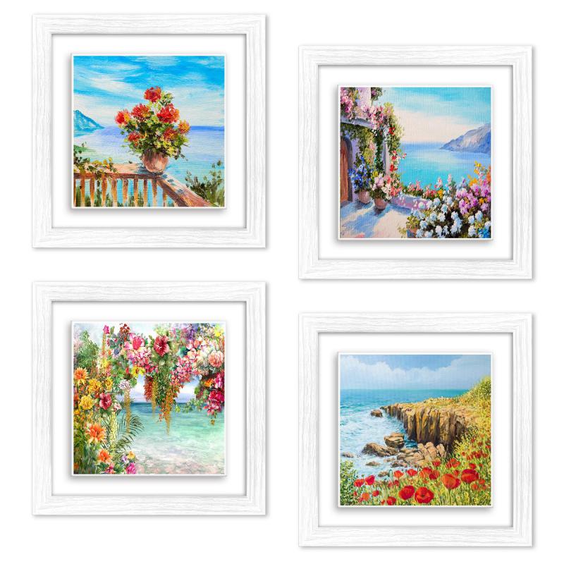 Set 4 Quadri moderni stampa su CERAMICA cornice Shabby MODERN White TROMPE Panorami floreale - 18x18 cm del brand Lupia, categoria: Arredo e decorazioni > Quadri e Tele > Quadri con cornice, disponibile su Vorreishop.