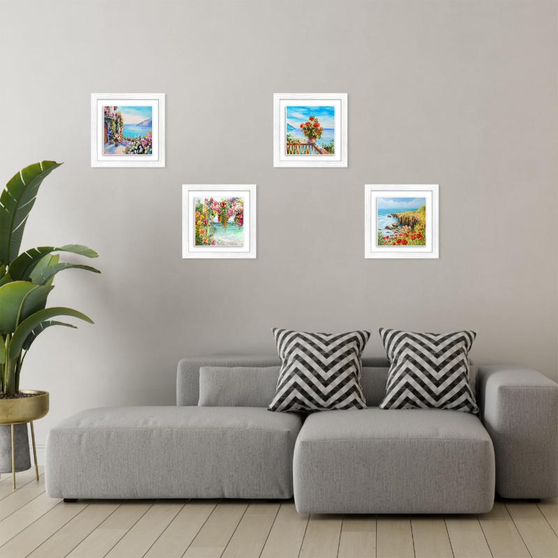Set 4 Quadri moderni stampa su CERAMICA cornice Shabby MODERN White TROMPE Panorami floreale - 29x29 cm del brand Lupia, categoria: Arredo e decorazioni > Quadri e Tele > Quadri con cornice.