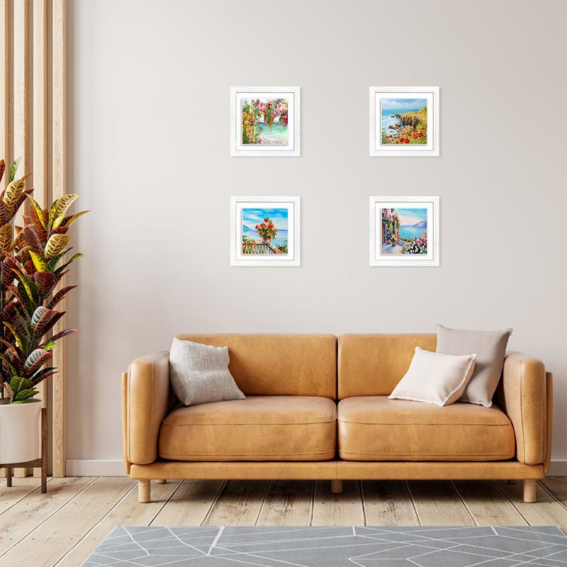 Set 4 Quadri moderni stampa su CERAMICA cornice Shabby MODERN White TROMPE Panorami floreale - 29x29 cm del brand Lupia, categoria: Arredo e decorazioni > Quadri e Tele > Quadri con cornice.