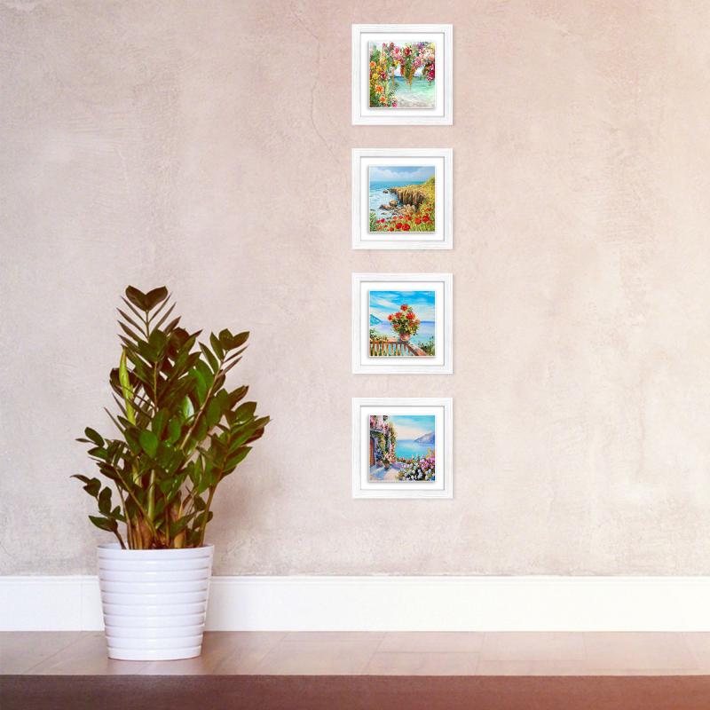 Set 4 Quadri moderni stampa su CERAMICA cornice Shabby MODERN White TROMPE Panorami floreale - 29x29 cm del brand Lupia, categoria: Arredo e decorazioni > Quadri e Tele > Quadri con cornice.