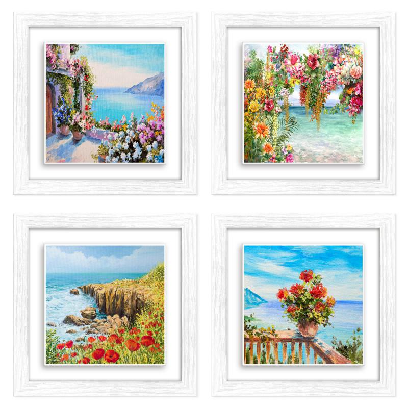 Set 4 Quadri moderni stampa su CERAMICA cornice Shabby MODERN White TROMPE Panorami floreale - 29x29 cm del brand Lupia, categoria: Arredo e decorazioni > Quadri e Tele > Quadri con cornice.