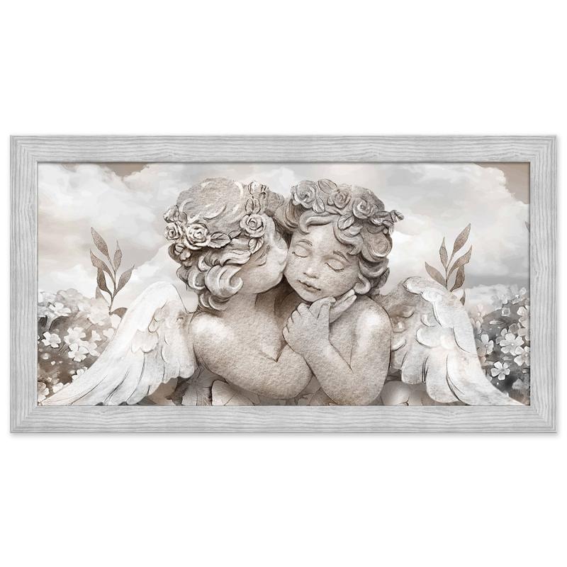 Quadro Moderno Camera da letto con cornice BOSTON Grey 60x110 cm ANGELS IN FLOWERS MIX stampa su pannello in legno del brand Lupia, categoria: Arredo e decorazioni > Quadri e Tele > Quadri su Legno.
