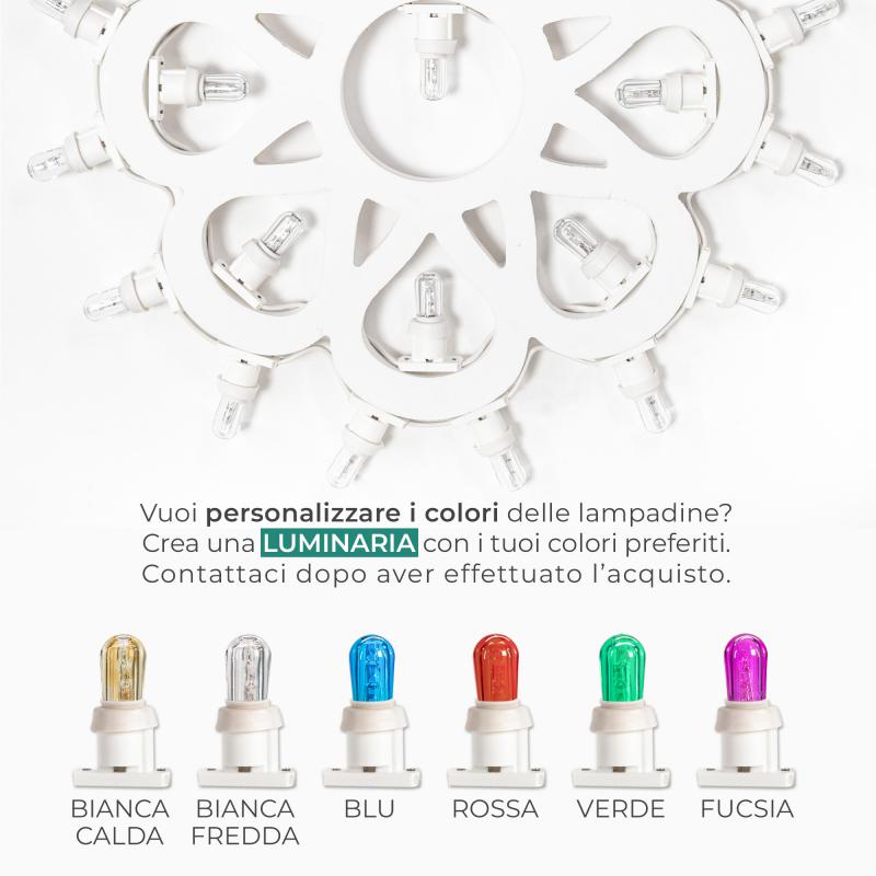 Lampada da Parete in Legno ROSONE con SOLE Grande 52x52 cm LUMINARIA d'arredo pugliese 25 lampadine - Lampadine Bianche del brand Lupia, categoria: Artigianato salentino > Luminarie Salentine > Luminaria.
