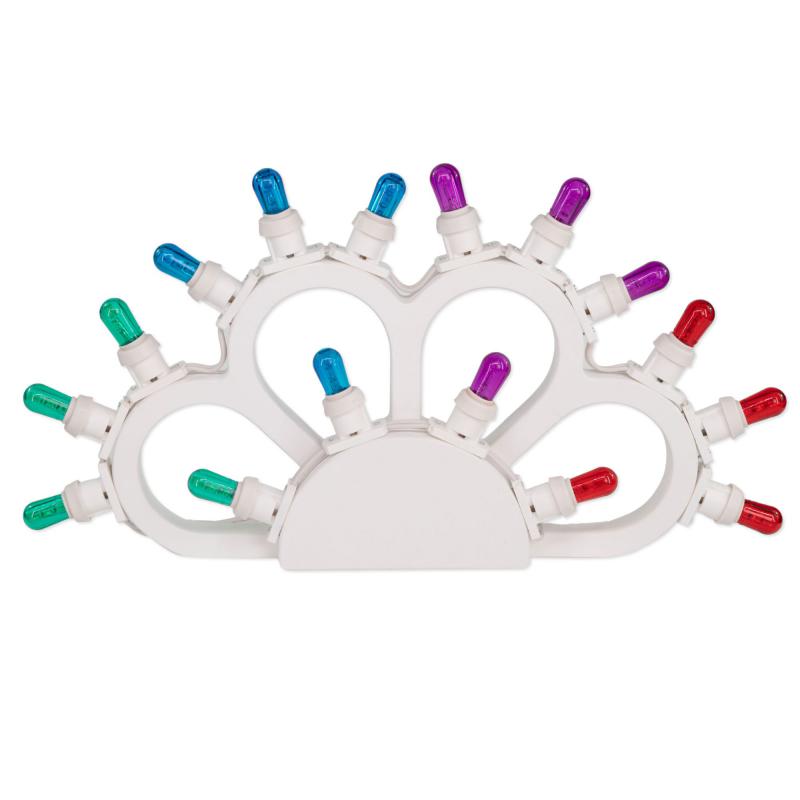 Lampada da tavolo in Legno MARGHERITA DELL'AMORE Arcobaleno mezzo rosone 46x26 cm LUMINARIA d'arredo pugliese 16 lampadine colorate del brand Lupia, categoria: Artigianato salentino > Luminarie Salentine > Luminaria, disponibile su Vorreishop.