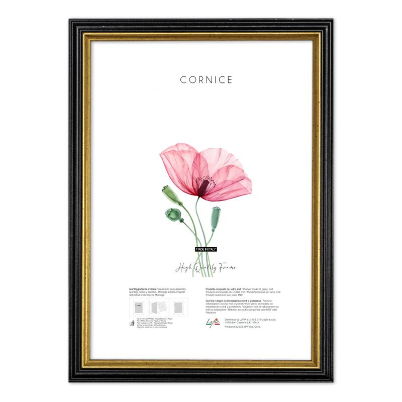 Cornice portafoto in legno da parete scura Nera con profilo Oro BLACK GOLD, per foto, stampe artistiche, poster, quadri moderni - 10x15 cm del brand Lupia, categoria: Arredo e decorazioni > Cornici e Portafoto > Cornici portafoto da parete, disponibile su Vorreishop.