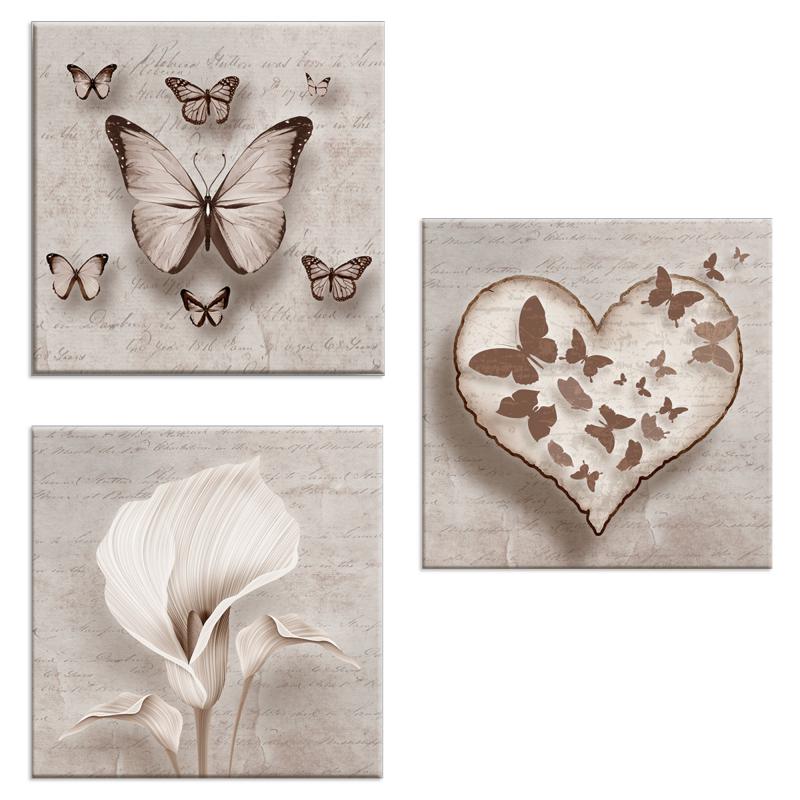 Set 3 pezzi Quadri su tela cuore farfalla fiori Canvas World 57x57 cm SHABBY per soggiorno, capezzale camera da letto, cucina, ufficio del brand Lupia, categoria: Arredo e decorazioni > Quadri e Tele > Quadri su tela, disponibile su Vorreishop.