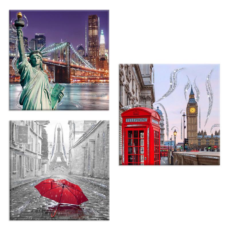 Set 3 pezzi Quadri su tela Canvas Day Brillant con glitter NEW CITY 38x38 cm, tema cittÃ  del mondo, per soggiorno, capezzale camera da letto, cucina del brand Lupia, categoria: Arredo e decorazioni > Quadri e Tele > Quadri su tela, disponibile su Vorreishop.