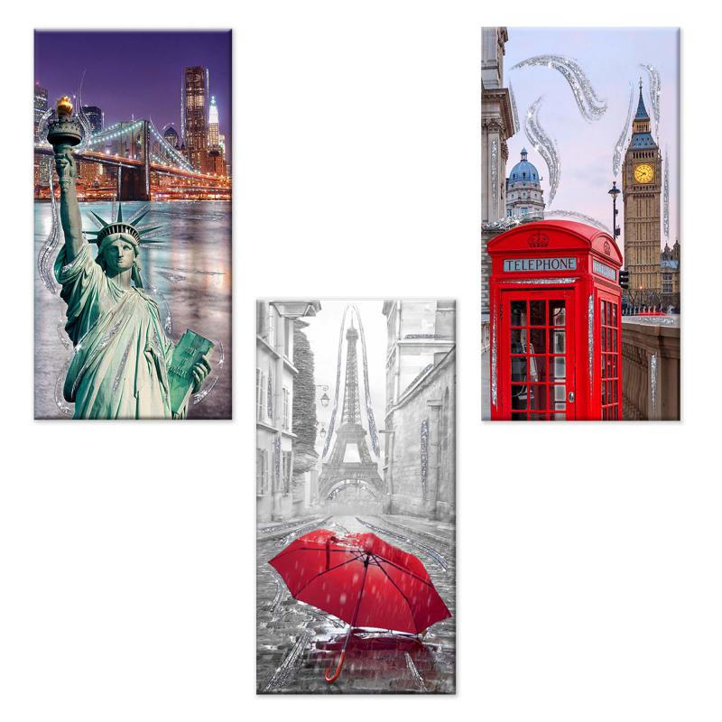 Set 3 pezzi Quadri su tela Canvas Day Brillant con glitter NEW CITY 38x75 cm, tema cittÃ  del mondo, per soggiorno, capezzale camera da letto, cucina del brand Lupia, categoria: Arredo e decorazioni > Quadri e Tele > Quadri su tela, disponibile su Vorreishop.