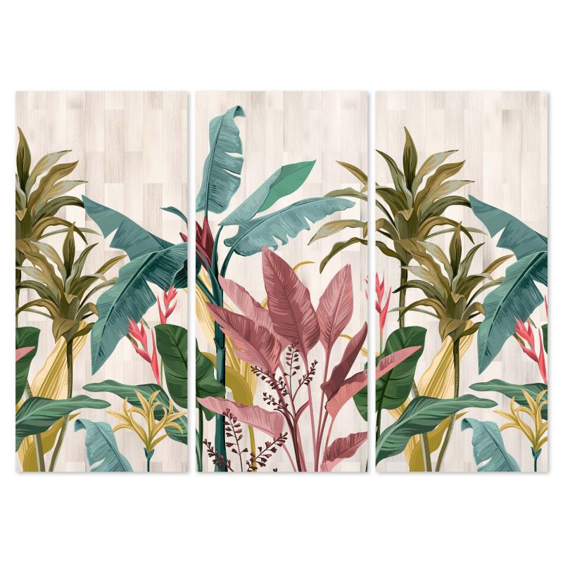 Quadro Moderno 3 pezzi stampa su tela GRANDE QUADRO 100x150 cm BANANA LEAVES, foglie banano per soggiorno, capezzale camera da letto, ufficio del brand Lupia, categoria: Arredo e decorazioni > Quadri e Tele > Quadri a pannelli, disponibile su Vorreishop.